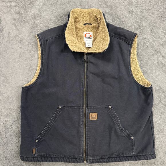 Sorel Vest Mens XXL Gray Duck Canvas Sherpa Fleece Lined Full Zip Workwear - Picture 1 of 7